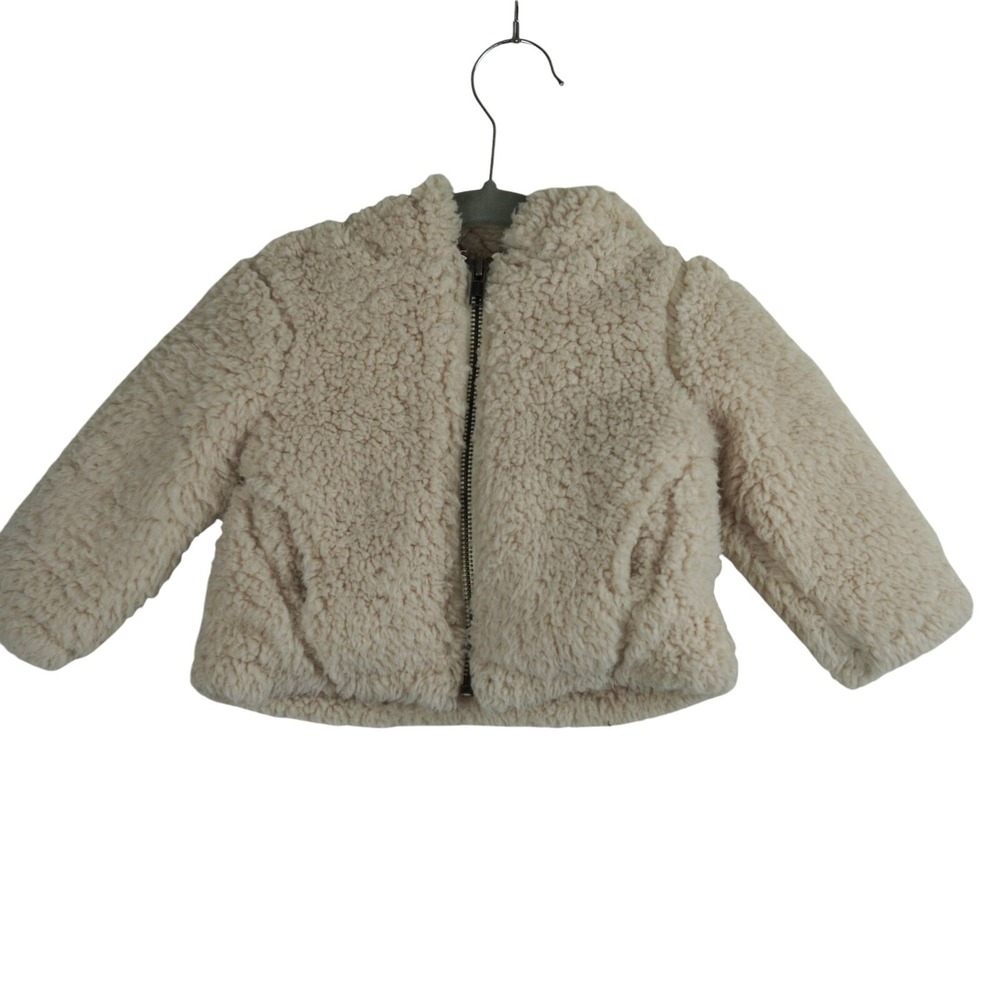 NWOT Tea Collection‎ Sherpa Fleece Hooded Jacket Kids 6 9 Months Cream Fuzzy